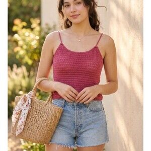 Vintage Xhilaration Crochet Lace Cami Tank Top Y2K Boho Cottagecore M Red